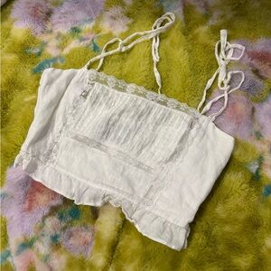 Reformation White Lace Trim Crop Top